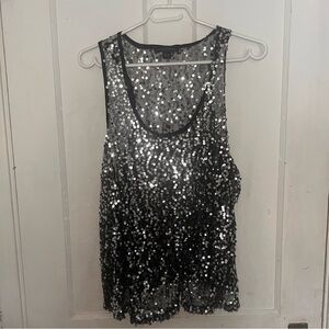 QED LONDON Dark Silver Sequin Tank Top